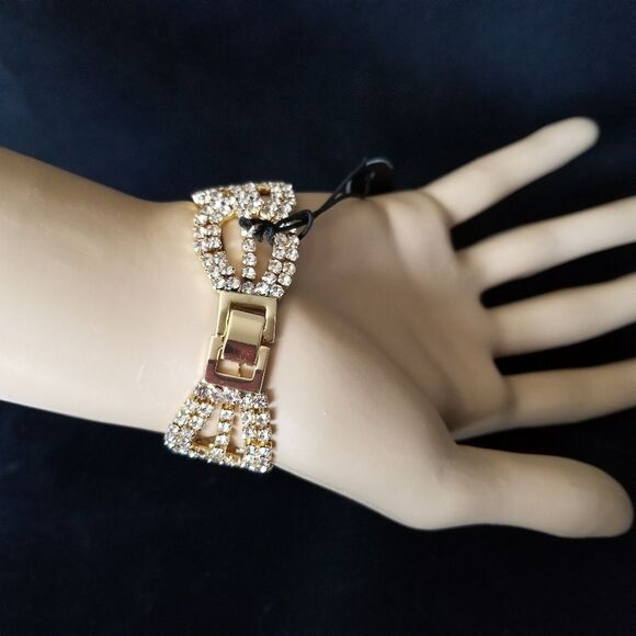 Prom Wedding Gold Rhinestone Evening Bracelet 7" Party gift - Picture 4 of 4